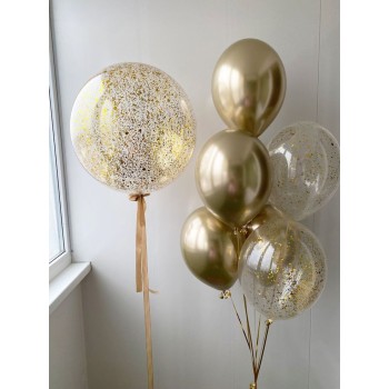 Μπαλόνια Χρυσά με Διάφανο και Χρυσά Κομφετί